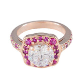 Mei Red Halo Engagement Ring with Pink Gemstones Ruby CZ Red